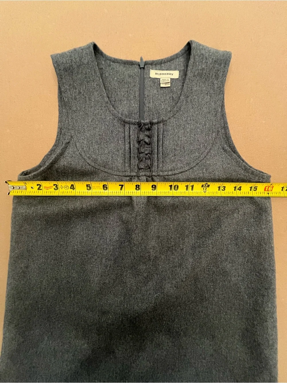 Burberry Girls Wool Jumper Dress Gray with Check Trim & Pink Lining Size 12-14yr